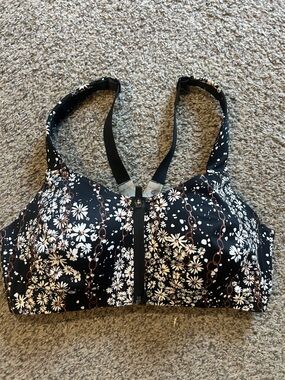 Victoria's Secret Black Floral Front-Zip Sports Bra